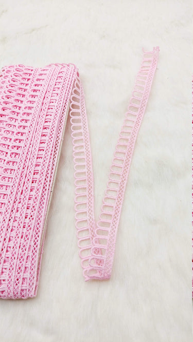 9 Yards Pink Embroidery Cotton Lace Trim, Approx. 20mm Wide, Fringe Trim